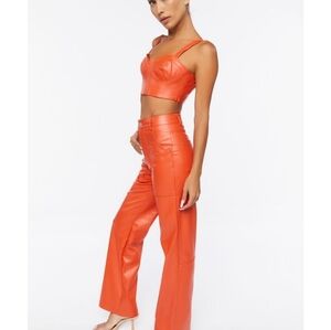 Forever 21 Faux Leather Crop Top & Pants Set Orange